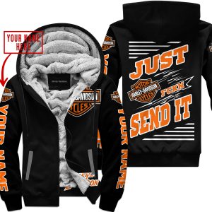 PREMIUM JUST FCKN GONNA SEND IT – CUSTOM NAME – HARLEY DAVIDSON - BLACK V1 - FLEECE ZIP HOODIE