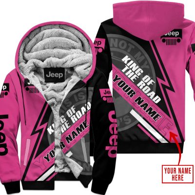 King Of The Road  -  Jeep  -  Pink 1 - Fleece Zip Hoodie