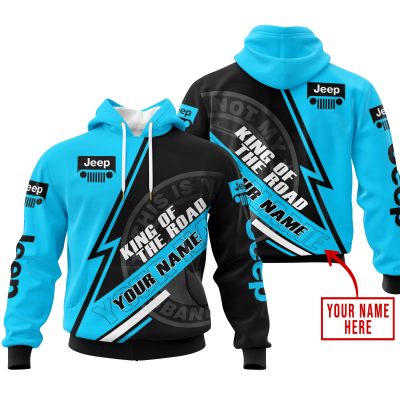 King Of The Road  -  Jeep  -  Sky Blue - Fleece Zip Hoodie