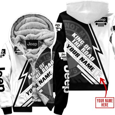 King Of The Road  -  Jeep  -  White - Fleece Zip Hoodie
