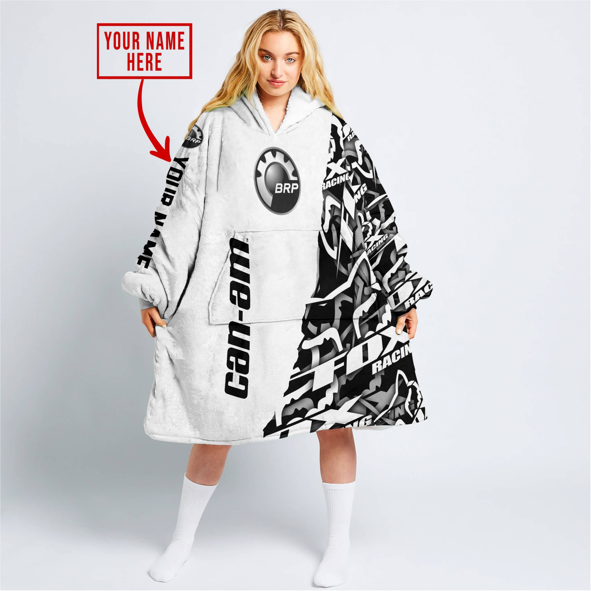 CUSTOM NAME RACING CANAM RACING WHITE OODIE BLANKET HOODIE