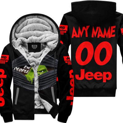 Grinch - Ew People - Jeep - Red - Fleece Zip Hoodie