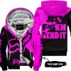 JUST FKCN SEND IT - 3D ALL OVER PRINTED - FOX RACING - PINK - FLEECE ZIP HOODIE
