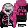 JUST FKCN SEND IT - 3D ALL OVER PRINTED - FOX RACING - PINK 1 - FLEECE ZIP HOODIE