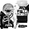 JUST FKCN SEND IT - 3D ALL OVER PRINTED - FOX RACING - WHITE - FLEECE ZIP HOODIE