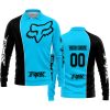 LIMITED EDITION - CUSTOM NAME MOTOCROCSS V2 - FOX RACING - BLACK SKY BLUE - LONG SLEEVE POLO SHIRT