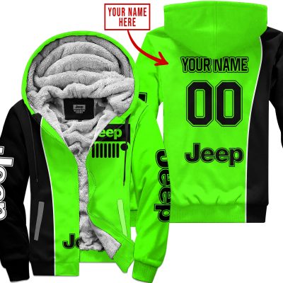 Limited Edition - Custom Name Jeep - Black Green - Fleece Zip Hoodie