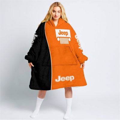 Limited Edition - Custom Name Jeep - Black Orange - Oodie Blanket