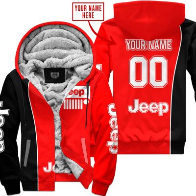 Limited Edition - Custom Name Jeep - Black Red - Fleece Zip Hoodie