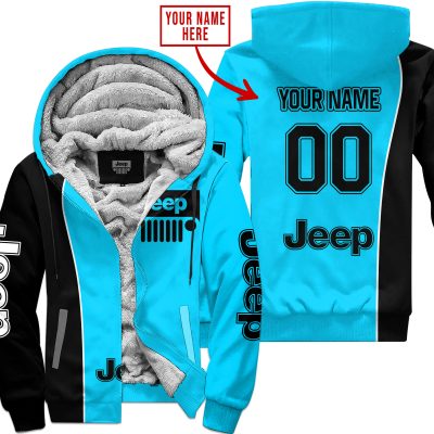Limited Edition - Custom Name Jeep - Black Sky Blue - Fleece Zip Hoodie
