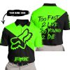 TOO FAST TO LIVE TOO YOUNG TO DIE - 3D ALL OVER PRINTED - FOX RACING - GREEN - POLO SHIRT