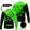 TOO FAST TO LIVE TOO YOUNG TO DIE - 3D ALL OVER PRINTED - FOX RACING - GREEN - SWEATER UGLY