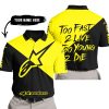 TOO FAST TO LIVE TOO YOUNG TO DIE - 3D ALL OVER PRINTED - ALPINESTARS YELLOW - POLO SHIRT