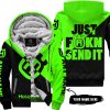 JUST FKCN SEND IT - 3D ALL OVER PRINTED - HUSQVARNA GREEN - FLEECE ZIP HOODIE