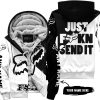 JUST FCKN SEND IT – 3D ALL OVER PRINTED – FOX RACING GIRL – BLACK - FLEECE ZIP HOODIE