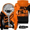 JUST FCKN SEND IT – 3D ALL OVER PRINTED – FOX RACING GIRL – ORANGE - FLEECE ZIP HOODIE
