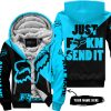 JUST FCKN SEND IT – 3D ALL OVER PRINTED – FOX RACING GIRL – SKY BLUE - FLEECE ZIP HOODIE