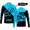 JUST FCKN SEND IT – 3D ALL OVER PRINTED – FOX RACING GIRL – SKY BLUE - LONG SLEEVE POLO SHIRT