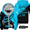 TOO FAST TO LIVE TOO YOUNG TO DIE – 3D ALL OVER PRINTED – FOX RACING GIRL – SKY BLUE - FLEECE ZIP HOODIE