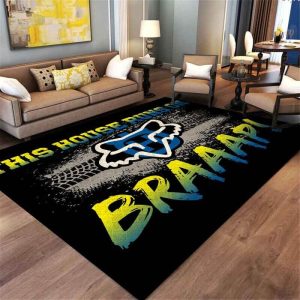 Fox racing dirtbike patterned rug, Fox racing action rug, Fox racing motocross track rug