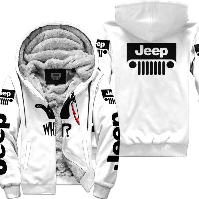 Cat What – Jeep – White - Fleece Zip Hoodie