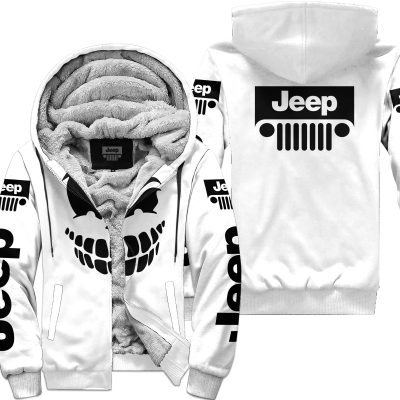 Halloween – Jeep – White - Fleece Zip Hoodie