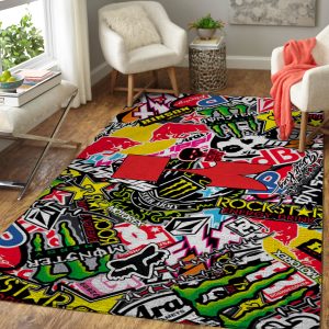 Fox racing track rug, Fox racing silhouette rug, Fox racing motocross-themed rug