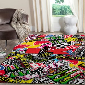 Fox racing track rug, Fox racing silhouette rug, Fox racing motocross-themed rug