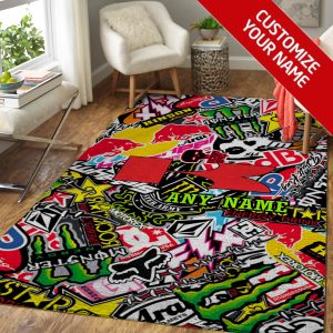 Fox racing dirtbike race rug, Fox racing dirtbike patterned rug, Fox racing gear rug