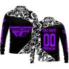 PREMIUM MX – 3D ALL OVER PRINTED – FLY RACING – BLACK PURPLE - LONG SLEEVE POLO SHIRT