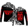 PREMIUM MX – 3D ALL OVER PRINTED – FLY RACING – BLACK RED - LONG SLEEVE POLO SHIRT