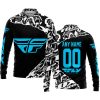 PREMIUM MX – 3D ALL OVER PRINTED – FLY RACING – BLACK SKY BLUE - LONG SLEEVE POLO SHIRT