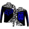 PREMIUM MX – 3D ALL OVER PRINTED – FOX RACING - BLACK BLUE - LONG SLEEVE POLO SHIRT