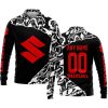 PREMIUM MX – 3D ALL OVER PRINTED – SUZUKI – BLACK RED - LONG SLEEVE POLO SHIRT