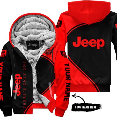 Premium - Custom Name - Jeep - Red - Fleece Zip Hoodie