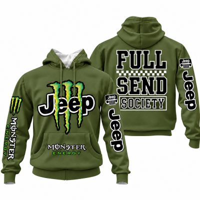 Jeep x Monster Energy Full Send Society Hoodie – Olive Green