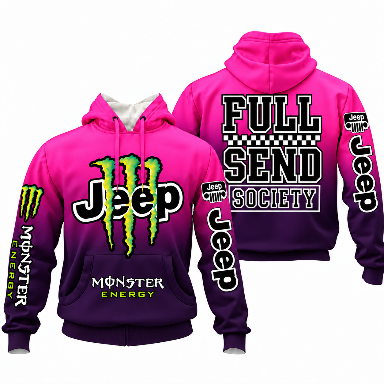 Jeep x Monster Energy Full Send Society Hoodie – Pink Purple Gradient
