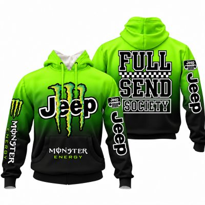 Jeep x Monster Energy Full Send Society Hoodie – Neon Lime Black Gradient