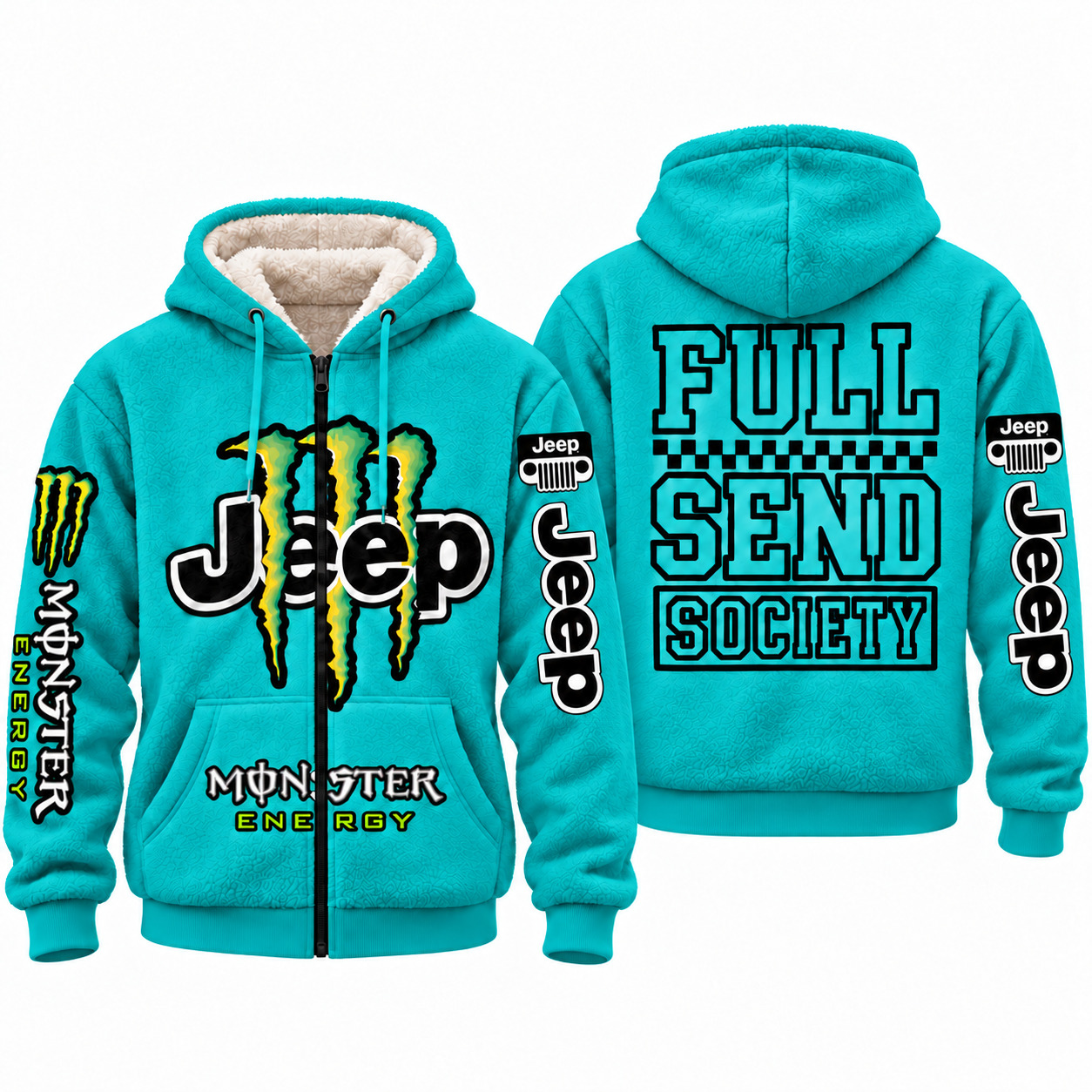 Jeep x Monster Energy Full Send Society Fleece Zip Hoodie – Bikini Teal