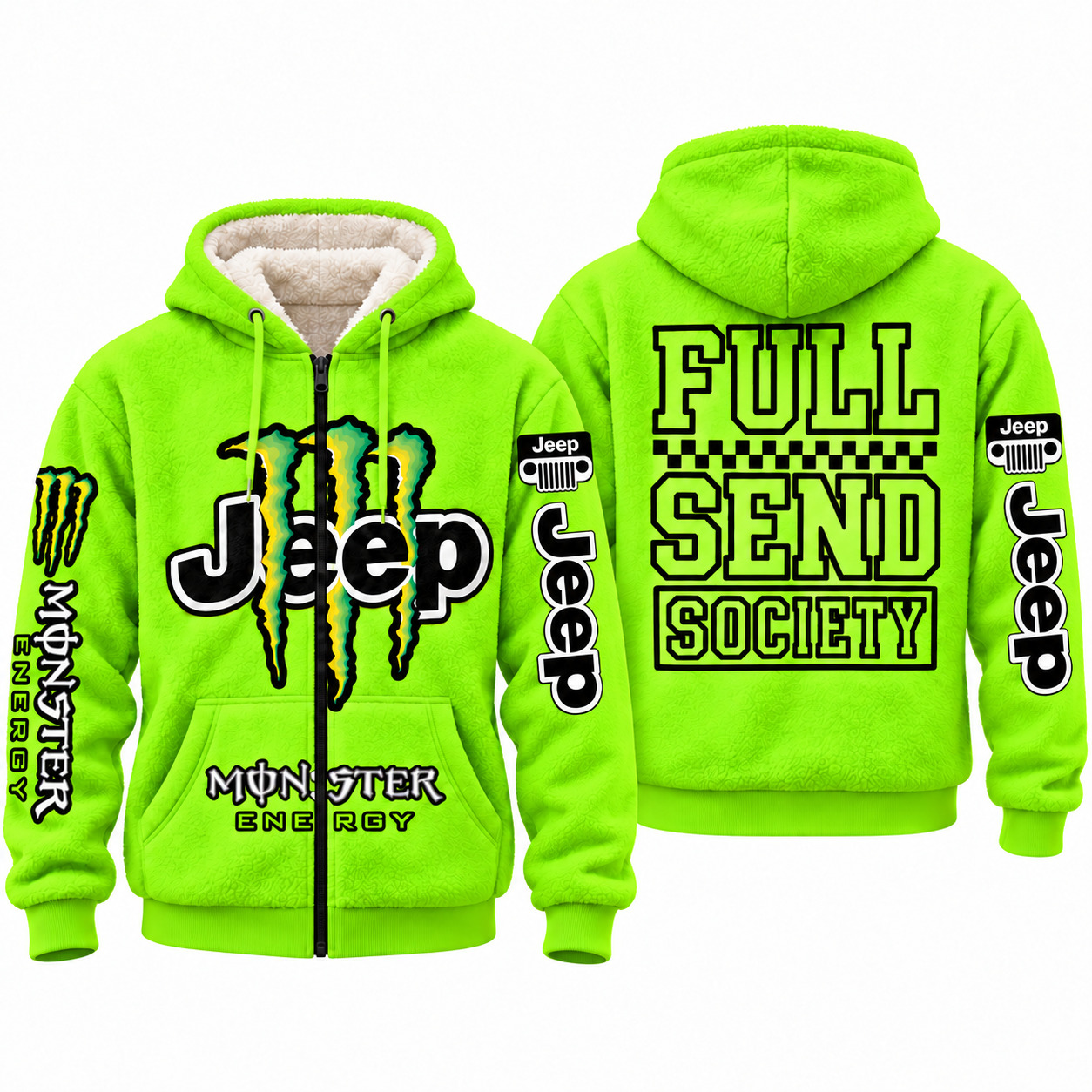 Jeep x Monster Energy Full Send Society Fleece Zip Hoodie – Neon Lime