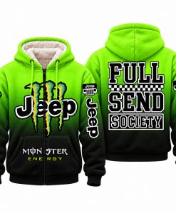 Jeep x Monster Energy Full Send Society Fleece Zip Hoodie – Neon Lime Black Gradient