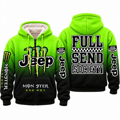 Jeep x Monster Energy Full Send Society Fleece Zip Hoodie – Neon Lime Black Gradient