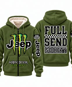 Jeep x Monster Energy Full Send Society Fleece Zip Hoodie – Olive Green