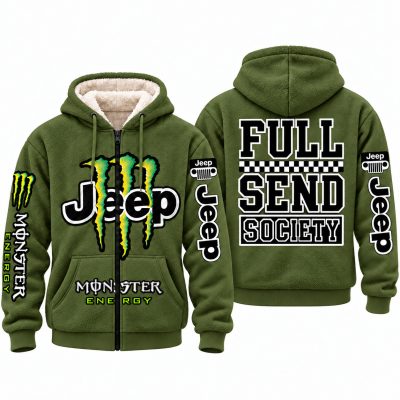 Jeep x Monster Energy Full Send Society Fleece Zip Hoodie – Olive Green