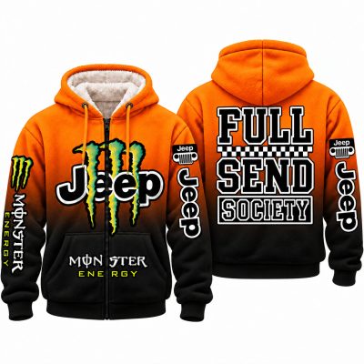 Jeep x Monster Energy Full Send Society Fleece Zip Hoodie – Orange Black Gradient