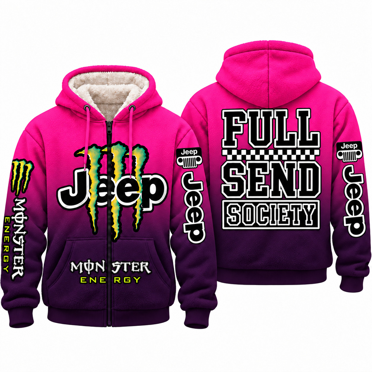 Jeep x Monster Energy Full Send Society Fleece Zip Hoodie – Pink Purple Gradient