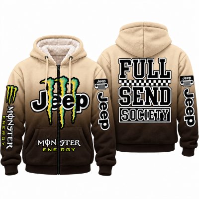Jeep x Monster Energy Full Send Society Fleece Zip Hoodie – Sand Espresso Gradient
