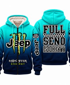 Jeep x Monster Energy Full Send Society Fleece Zip Hoodie – Teal Navy Gradient