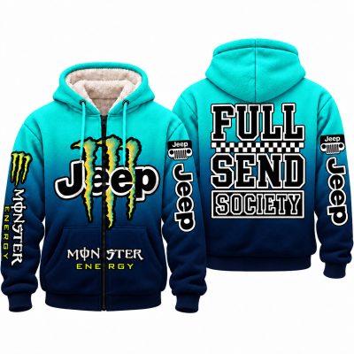 Jeep x Monster Energy Full Send Society Fleece Zip Hoodie – Teal Navy Gradient