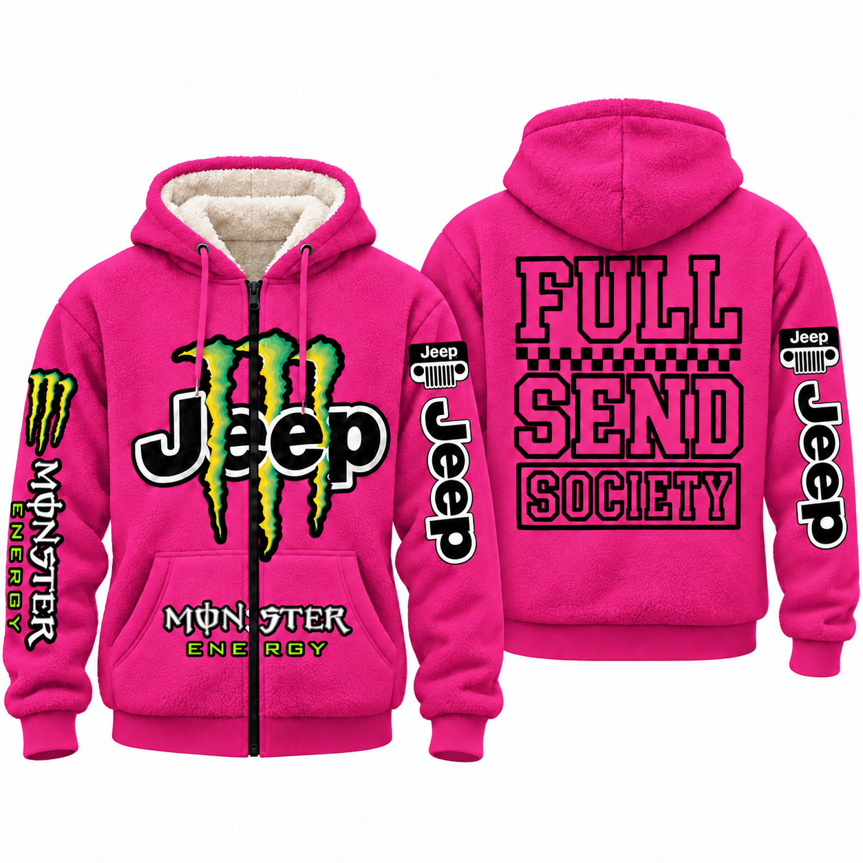 Jeep x Monster Energy Full Send Society Fleece Zip Hoodie – Tuscadero Pink